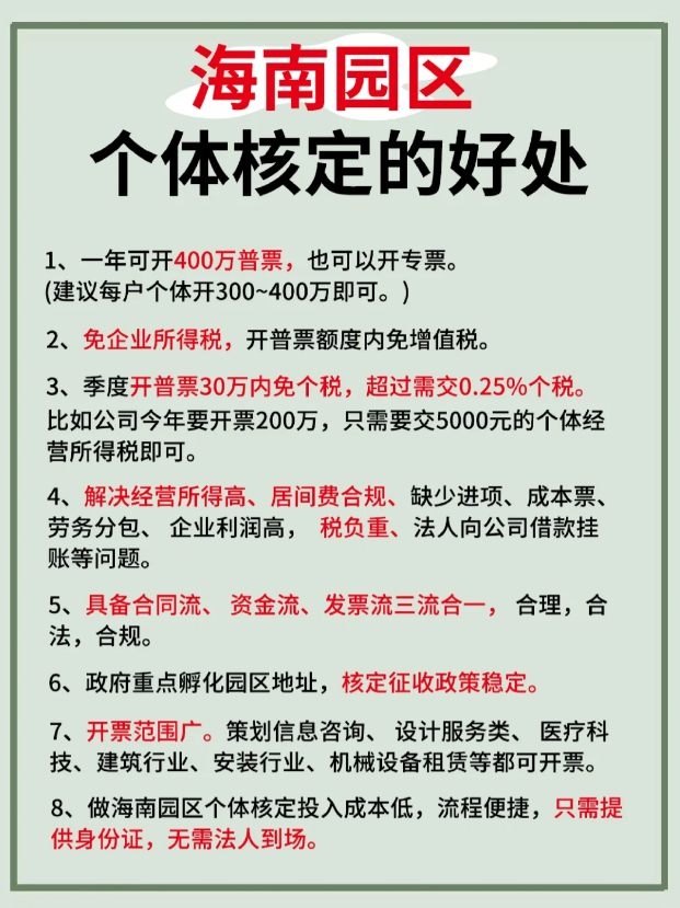 海南園區(qū)注冊(cè)個(gè)體戶核定征收政策